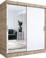 Szafy - MKPOL Szafa przesuwna MODUO COMFORT 180 dąb sonoma/biała mat z lustrem po lewej - miniaturka - grafika 1