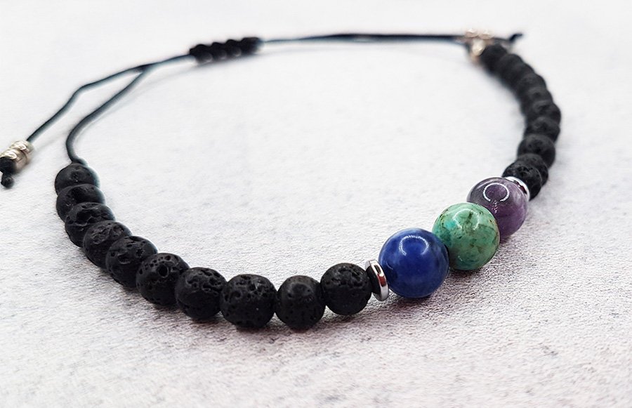 Męska bransoletka ZNAK ZODIAKU STRZELEC. Naturalny sodalit, turkus, ametyst