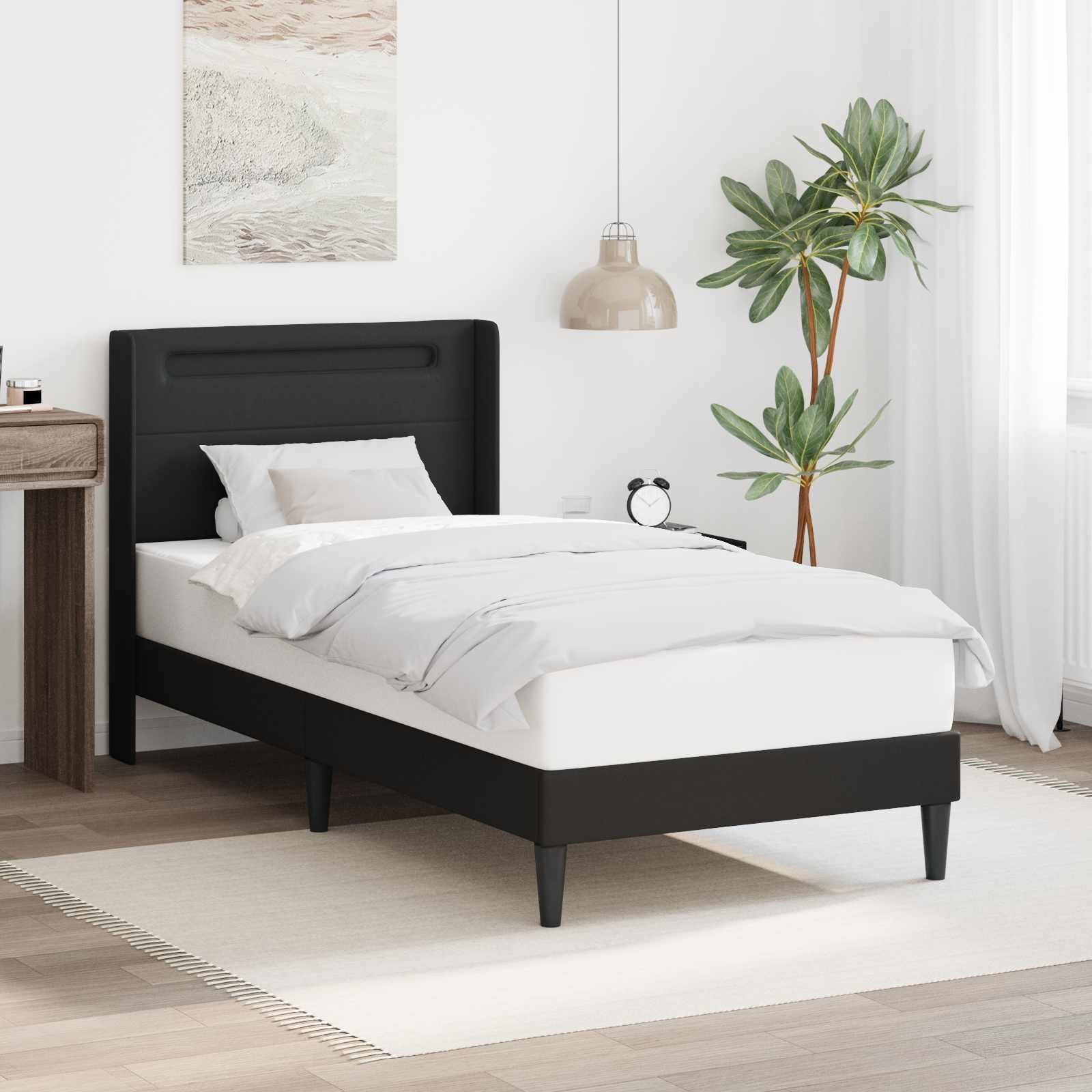 vidaXL vidaXL Ramka łóżka z paskami LED Czarny 80 x 200 cm Ekoskóra
