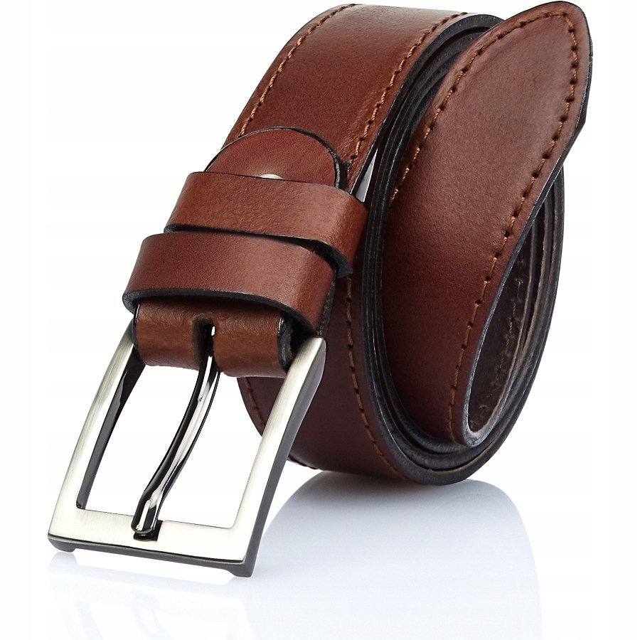 Skorzany PASEK 145 cm Meski do spodni Brązowy Gracio Przeszywany DLUGI