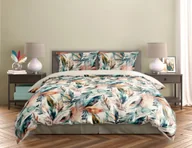 Pościel - FARO Pościel satyna bawełniana premium 220x200+2x70x80 cm Milagro Verde Pióra Boho - miniaturka - grafika 1