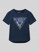 Koszulki dla dziewczynek - t-shirt z obszyciem z kamieni stras i nadrukiem z logo - miniaturka - grafika 1