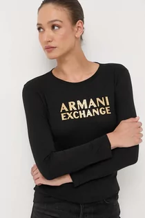 Bluzki damskie - Armani Exchange longsleeve bawełniany kolor czarny - grafika 1