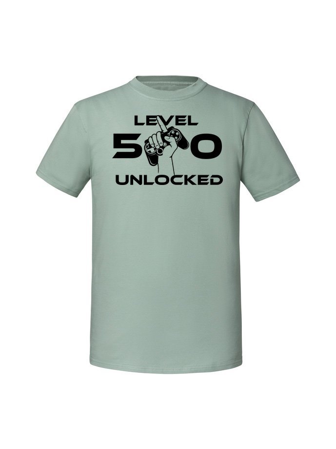 Męska koszulka z nadrukiem -50 level unlocked 50 Miętowy S
