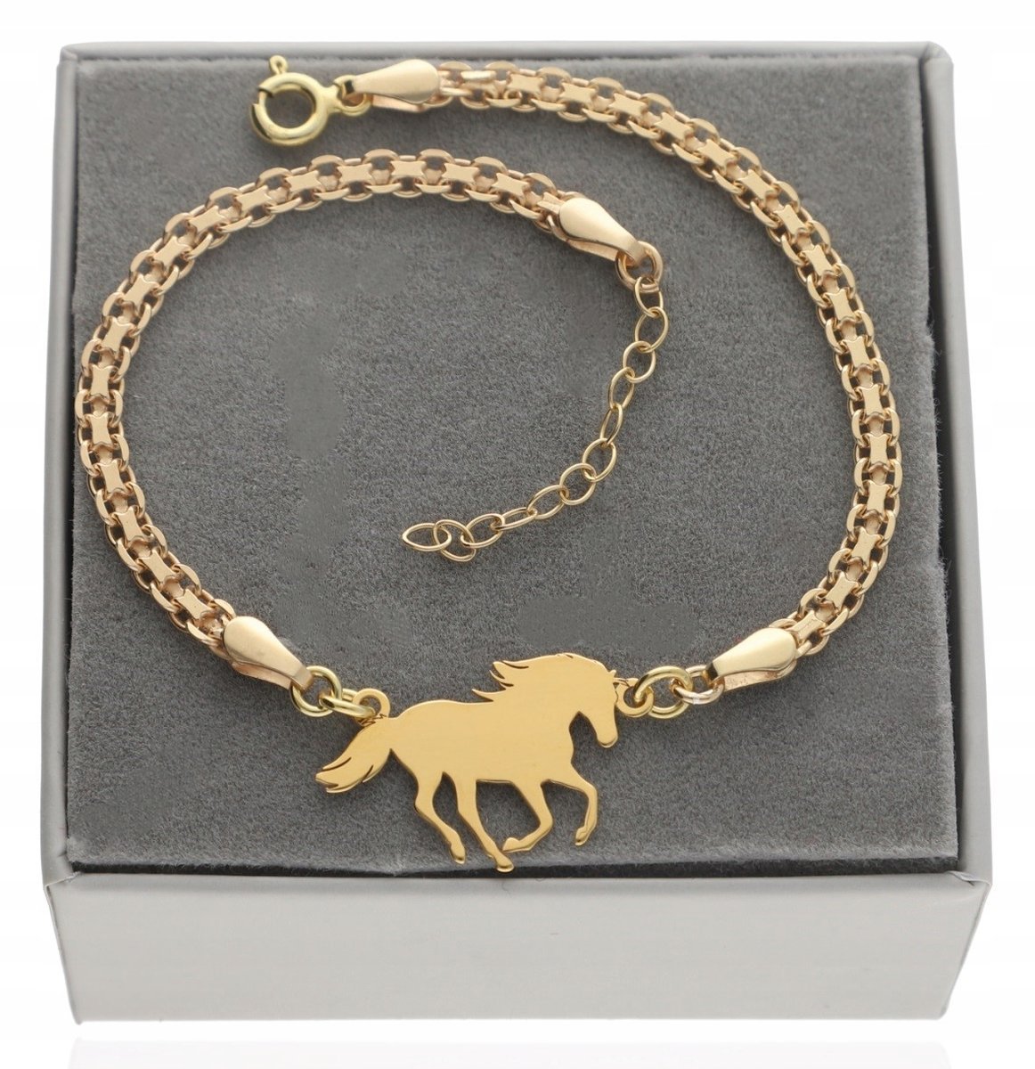 Złota szeroka bransoletka elegancka z konikiem konik GRAWER srebro 925