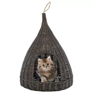 GSTORE Domek dla kota z poduszką szary 40x60 cm wiklina tipi GS-170778 - Drapaki dla kotów - miniaturka - grafika 1