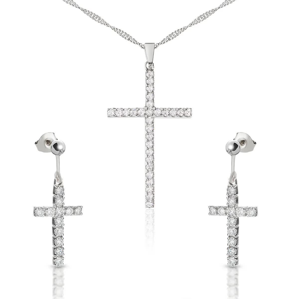 Srebrny komplet biżuterii krzyżyki z cyrkoniami