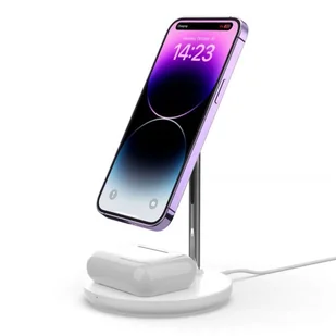 4KOM.PL Ładowarka bezprzewodowa 2w1 QI 15W 2in1 Magnetic MagSafe Wireless Charger do Apple iPhone AirPods Biała - Stacje dokujące do telefonów - miniaturka - grafika 7