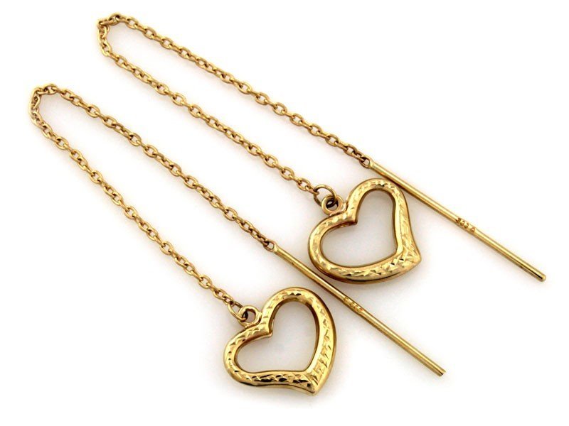 Długie przeciągne kolczyki złote 375 z sercem 0.97g
