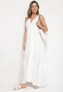 Biała Sukienka z Wiskozą i Szydełkowym Wzorem Meviellea - Sukienki - miniaturka - grafika 1