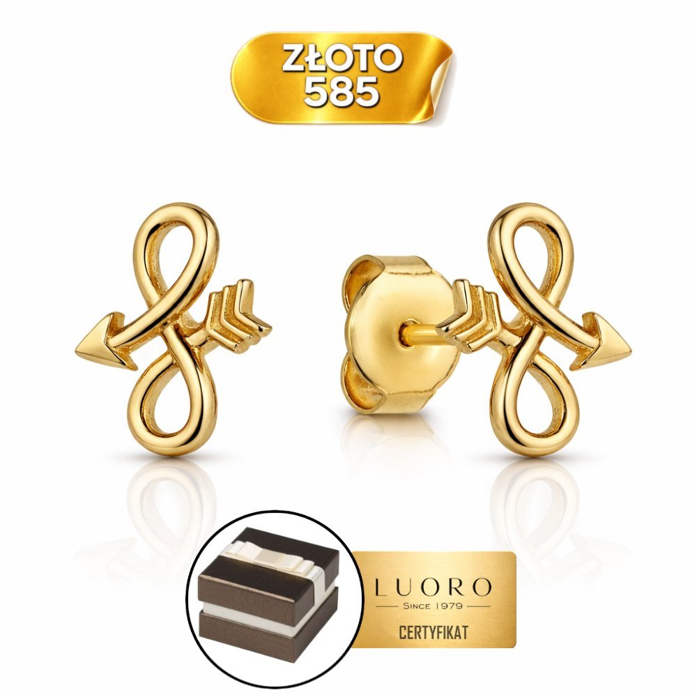 KOLCZYKI ZŁOTE 585 14K NIESKOŃCZONOŚĆ SZTYFT ŻÓŁTE ZŁOTO 0,6X0,8 CM