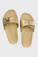Klapki i japonki damskie - Tommy Hilfiger klapki skórzane TH HARDWARE GOLD FLAT SANDAL damskie kolor złoty FW0FW07947 - miniaturka - grafika 1