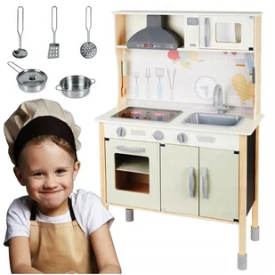 Kuchnia Dla Dzieci Drewniana Zabawkowa Światło Dźwięk WIELKA PREZENT DLA CÓRKI - Zabawki AGD - miniaturka - grafika 1