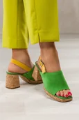 Sandały damskie - Zielone sandały skórzane damskie zabudowane Sergio Leone na szerokim ozdobnym klocku SK572-S-CA - miniaturka - grafika 1