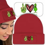 Czapki damskie - Ciepła Czapka Zimowa Czerwona LOVE GRINCH Wzory - miniaturka - grafika 1