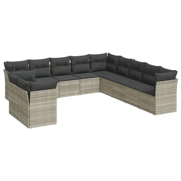 Zestaw Wypoczynkowy z Rattanu PE, Jasnoszary, Sofa 9-os.: 289x289x69 cm