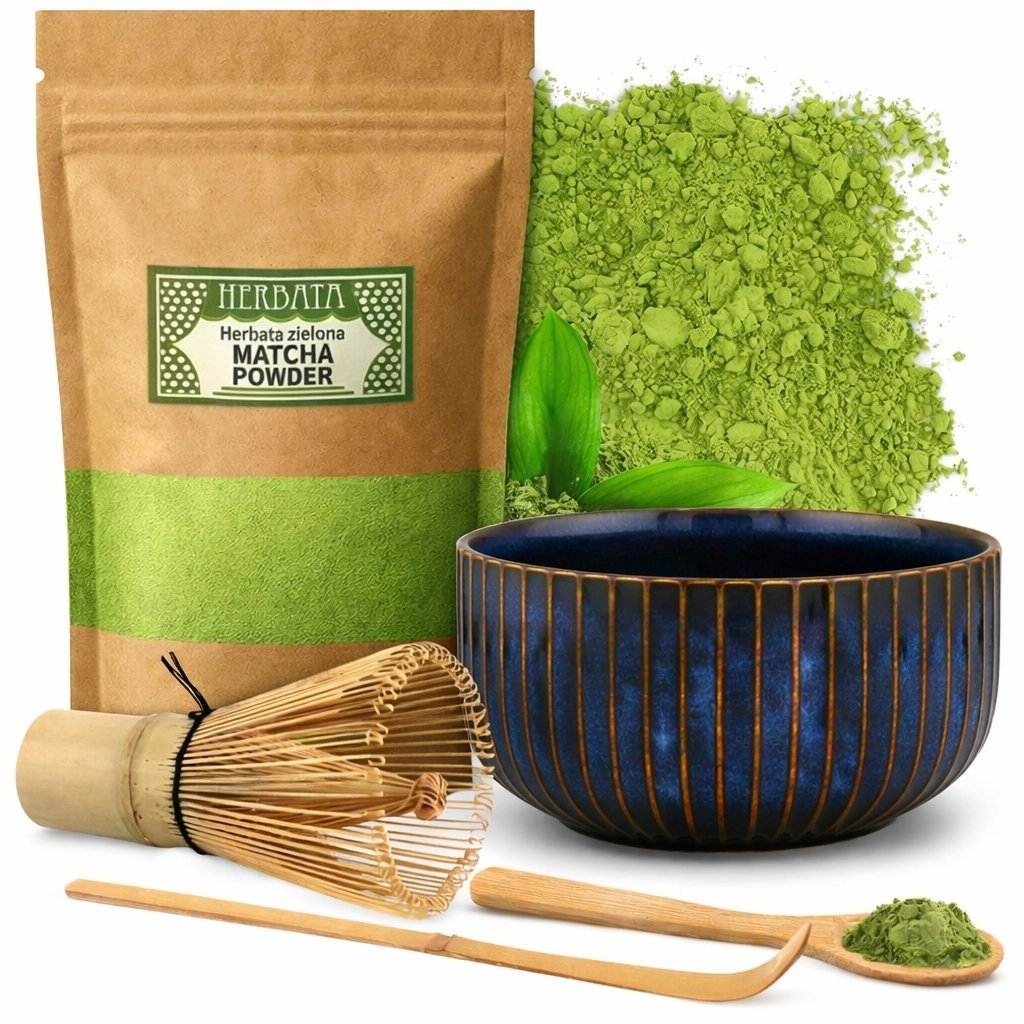 MATCHA ZIELONA HERBATA ZESTAW DO PARZENIA CHASEN LYZKA BAMBUSOWA CHAWAN