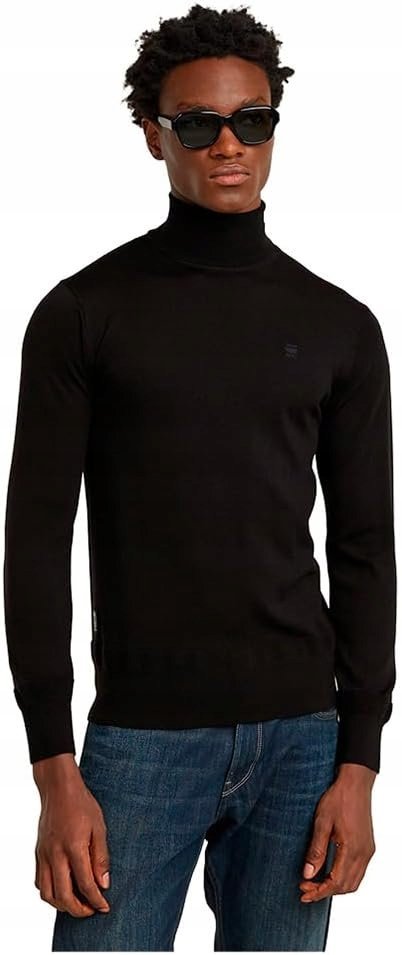 G STAR RAW CZARNY MĘSKI SWETER Z GOLFEM WEŁNA MERINO XL 16FA