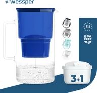 Dzbanki i imbryki - Wessper szklany dzbanek filtrujący 3 l Kompatybilny z wkładami filtrującymi Brita, w tym 4 wkłady filtrujące, niebieski - miniaturka - grafika 1