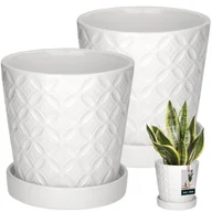 Donice - ZESTAW 2X DONICA DONICZKA OSŁONKA PODSTAWKA 13 CM BIAŁA SZKLIWIONA CERAMIKA - miniaturka - grafika 1