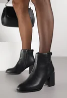 Botki damskie - Czarne Eleganckie Botki Vices na Słupku z Okrągłym Detalem przy Cholewce Widvire - miniaturka - grafika 1