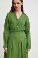 Koszule damskie - United Colors of Benetton koszula lniana kolor zielony relaxed z kołnierzykiem klasycznym - miniaturka - grafika 1