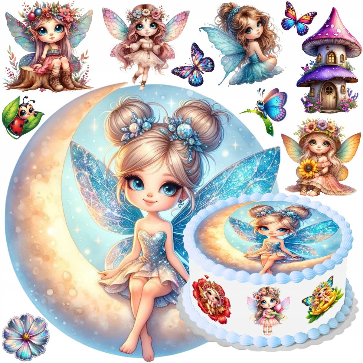 OPŁATEK NA TORT WRÓŻKI + TEKST + POSTACIE JADALNA DEKORACJA