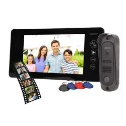 Orno Zestaw wideodomofonowy bezsłuchawkowy, kolor, 7" LCD, pin hole, pamięć, z czytnikiem breloków zbliżeniowych, czarny, ARCUS RFID OR-VID-JS-1053/B - Wideodomofony - miniaturka - grafika 1