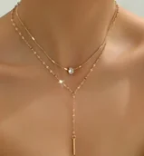 Naszyjniki - Elegancki Podwójny Naszyjnik Krawatka z Cyrkonią - Złoty N-42 - miniaturka - grafika 1