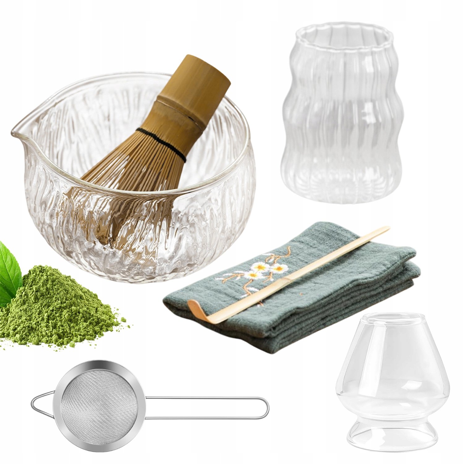 Zestaw Prezentowy Do Herbaty Matcha Z Miską Szklaną I Mieszadłem Bambusowym