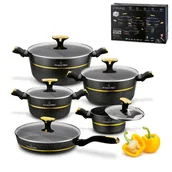 Zestawy garnków i patelni - Zestaw garnków 4 MARMURKOWE GARNKI INDUKCJA patelnia Z POKRYWKĄ Golden Marble Starke Pro - miniaturka - grafika 1