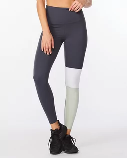 Spodnie sportowe damskie - 2XU Form Block Hi-Rise Compression Tights Women, szary/biały S 2022 Legginsy do biegania WA6473B#IDKMIN-S - grafika 1