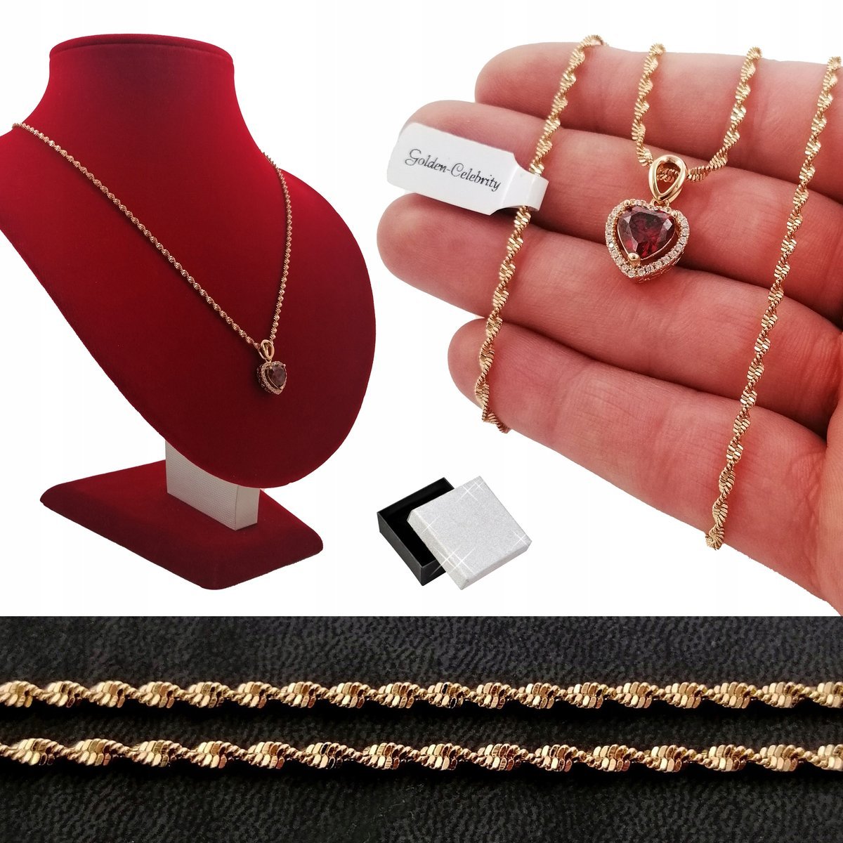 Złoty Singapur Skręcany + Rubinowe Serce Dla Mamy