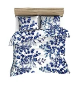 Pościel - Pościel bawełniana 160x200 biała niebieska granatowa listki na gałązkach - miniaturka - grafika 1