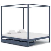 Łóżka - vidaXL Rama łóżka z baldachimem, 2 szuflady, szara, sosna, 160x200 cm - miniaturka - grafika 1