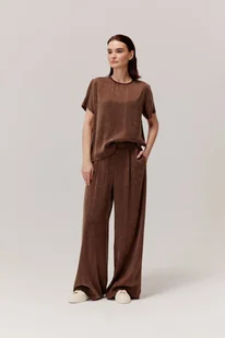 Spodnie z wiskozą i lyocellem Figro brązowe - Spodnie damskie - miniaturka - grafika 1