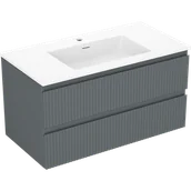 Szafki łazienkowe - Mexen Rivel szafka łazienkowa 90 cm z umywalką Otis, 2 szuflady, ryflowana , grafit mat/biała mat - 91A20-09047-2-BFF66-W18M0 - miniaturka - grafika 1