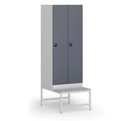 Szafki biurowe - Szafka ubraniowa z ławką, 2-drzwiowa, 1875 x 600 x 500/800 mm, zamek RFID, drzwi ciemnoszare - miniaturka - grafika 1