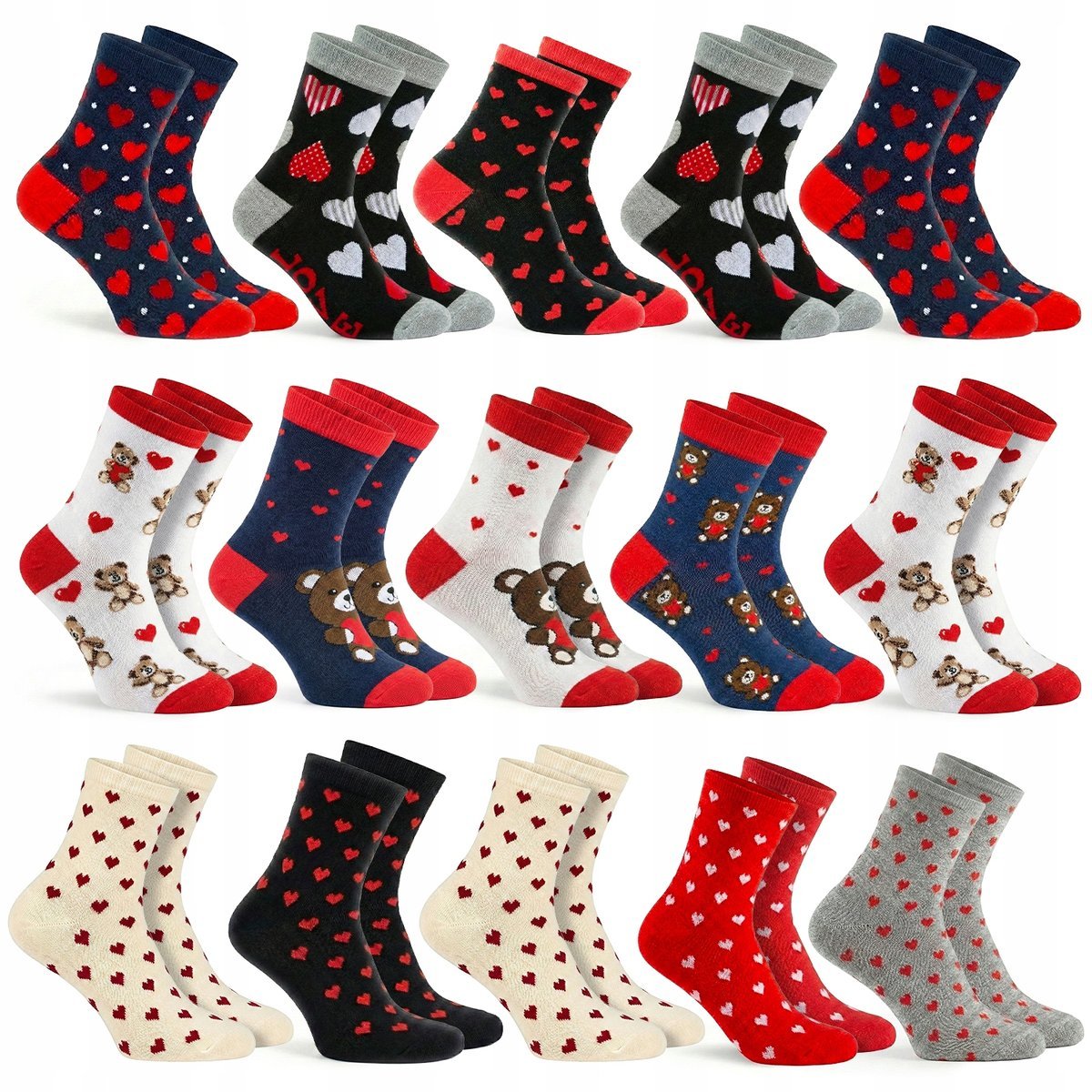 15 PAR SKARPETY DAMSKIE Z SERCAMI SKARPETKI KOLOROWE DŁUGIE BAWEŁNA 38-42