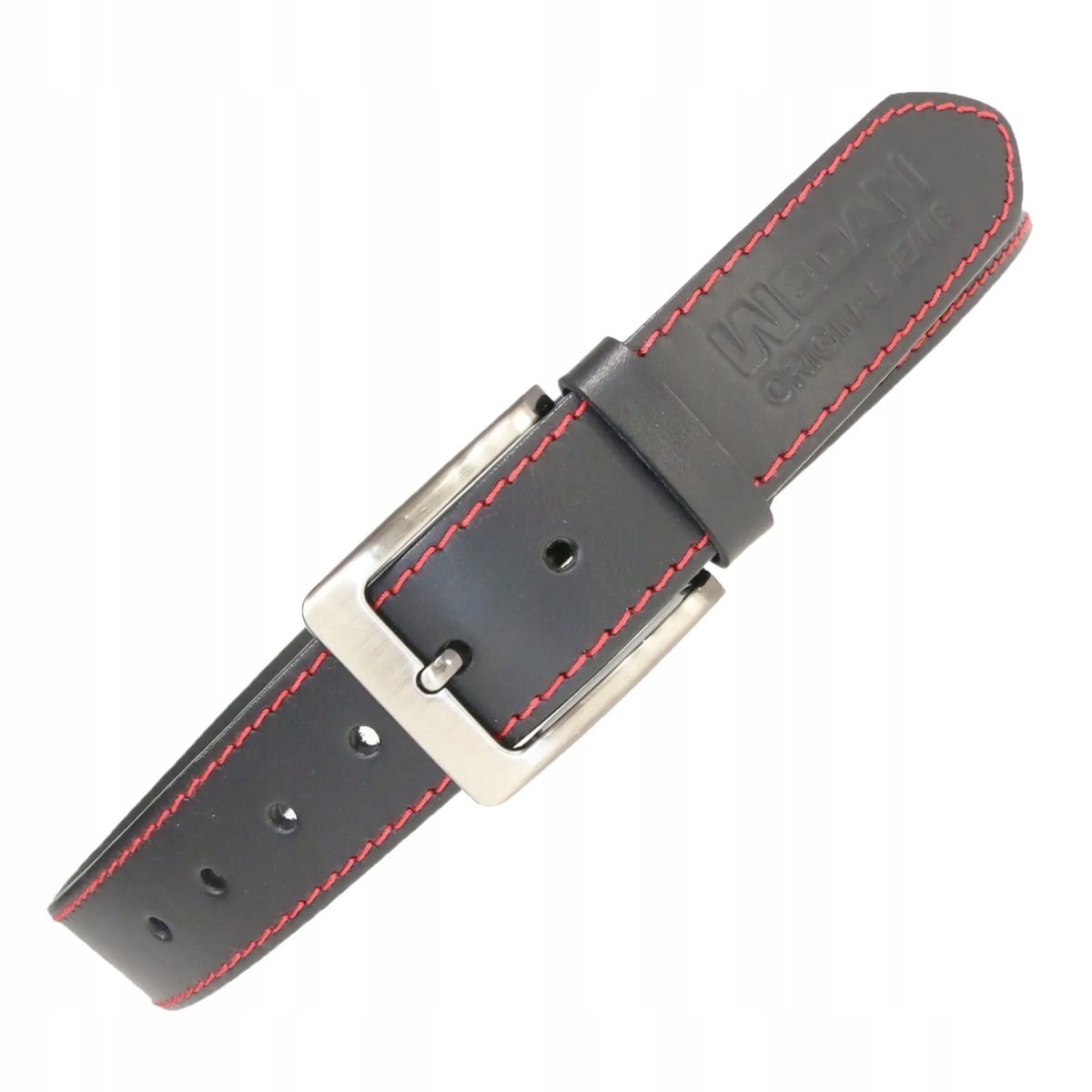 Pas Skórzany do spodni Wedan - Czarny z Czerwonym Przeszyciem 110 cm [110