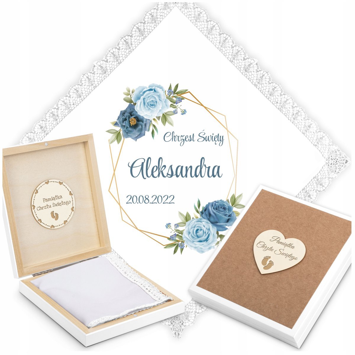 Szatka do Chrztu z Imieniem Biała Szatka na Chrzest + PUDEŁKO szt