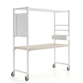 Meble do szkół i przedszkoli - Stół mobilny TEAMWORK, pojemnik na akcesoria, panel narzędziowy, biały/jesion - miniaturka - grafika 1