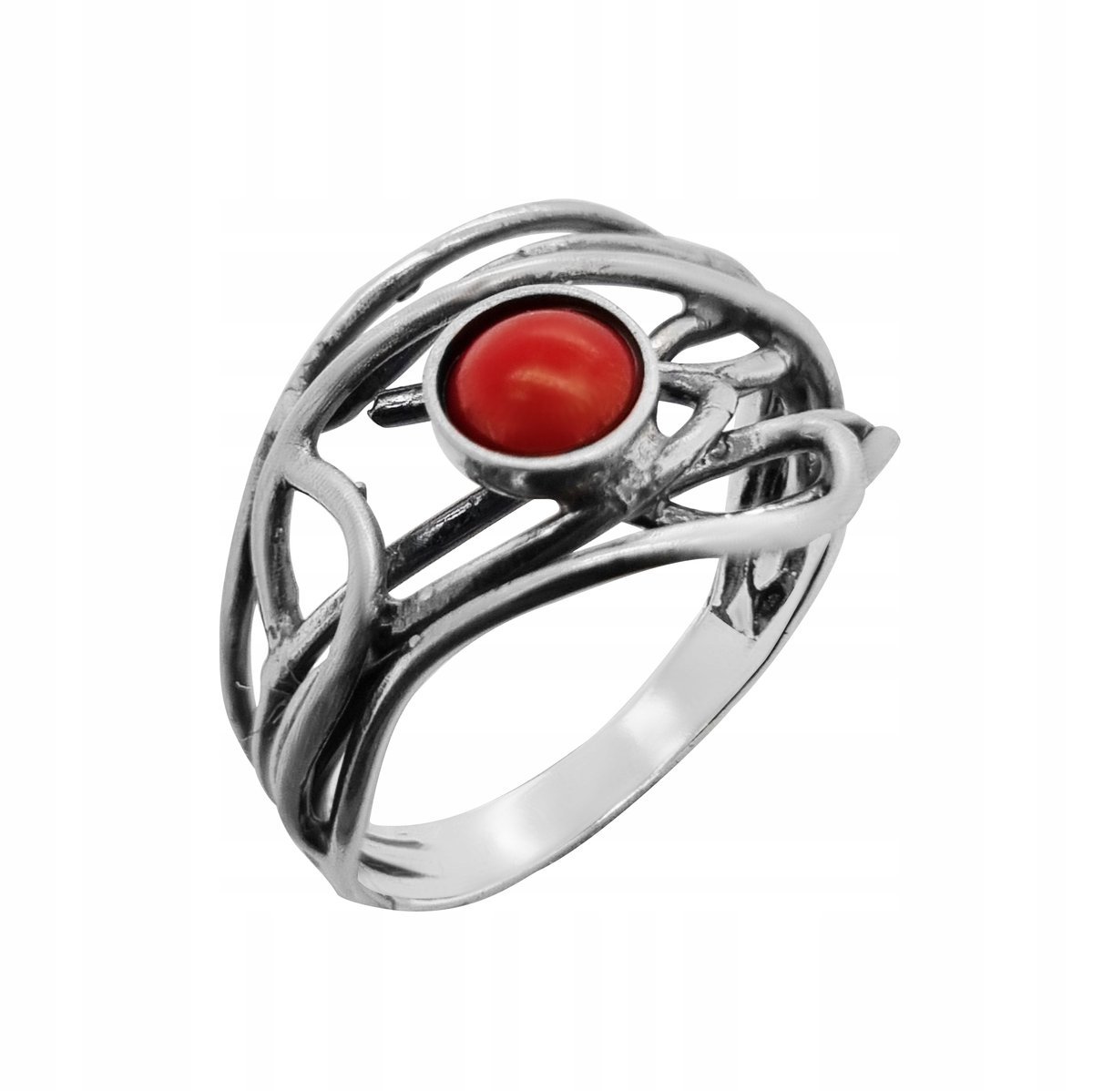 Pierścionek srebrny z Koralem oksydowany Srebro próba 925 r. 17
