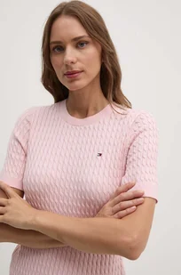 Tommy Hilfiger sweter bawełniany kolor różowy lekki - Swetry damskie - miniaturka - grafika 1