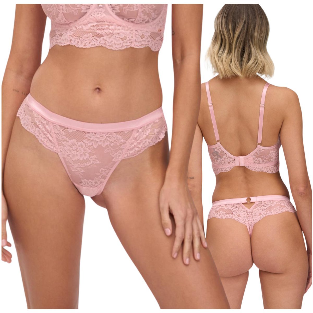 Majtki koronkowe wycięte stringi zmysłowe Alles POWDER WHISPER różowe 38