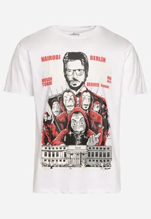 Biały Klasyczny T-shirt z Bawełny z Dużym Nadrukiem Gunelia - Koszulki męskie - miniaturka - grafika 1
