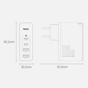 Baseus GaN2 Pro szybka ładowarka sieciowa 100W USB / USB Typ C Quick Charge 4+ Power Delivery biały (CCGAN2P-L02) - Ładowarki do telefonów - miniaturka - grafika 13