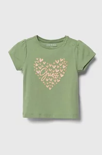 Koszulki dla dziewczynek - Guess t-shirt niemowlęcy kolor zielony - grafika 1