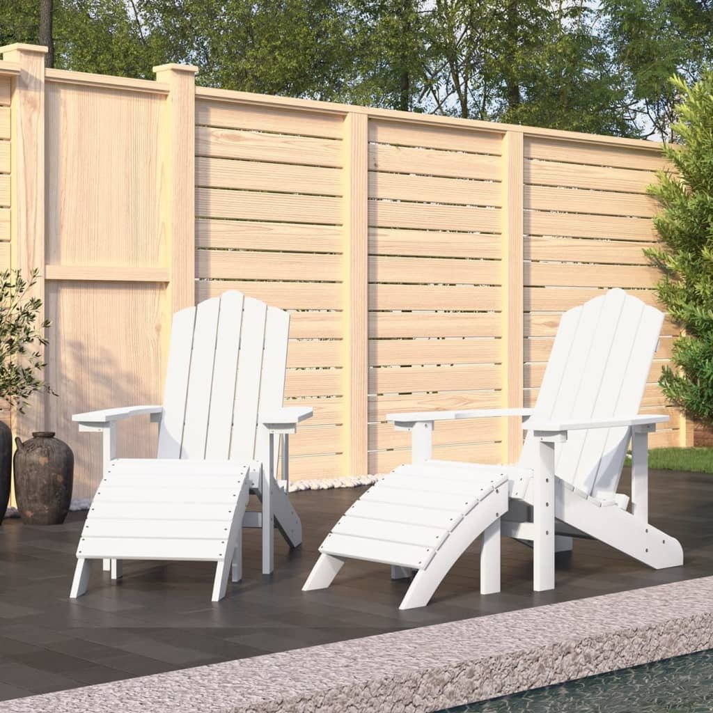 Krzesła ogrodowe Adirondack 2 szt. z taboretami HDPE Biały
