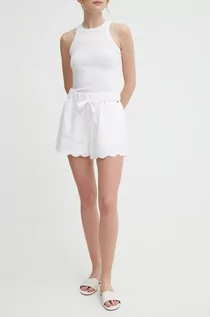 Spodenki damskie - Pepe Jeans szorty bawełniane MARIA kolor biały gładkie high waist PL801100 - grafika 1